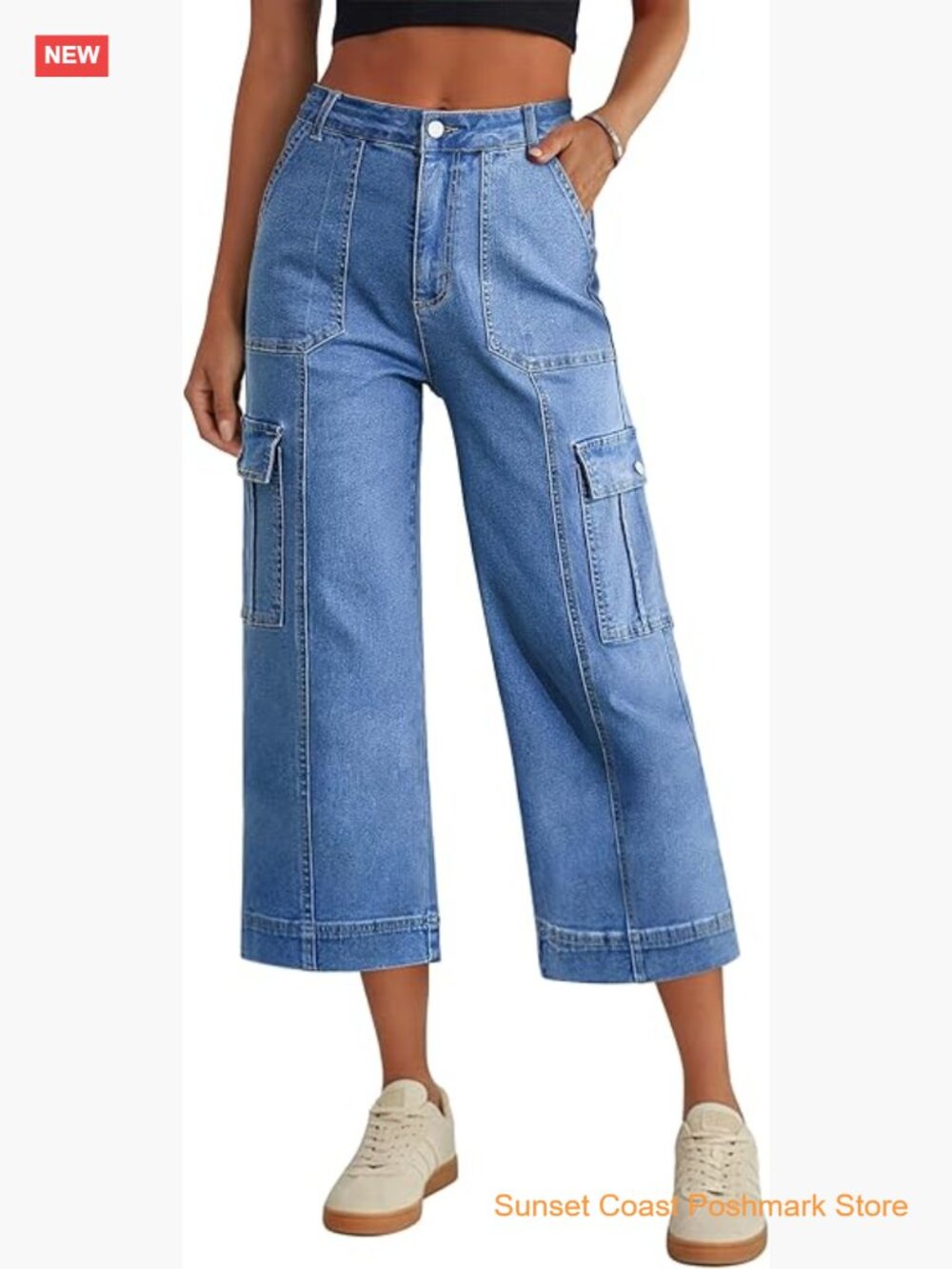 High Waisted 6 Pocket Stretchy Straight Wide Leg Cropped Hiking Pants Loose Fit